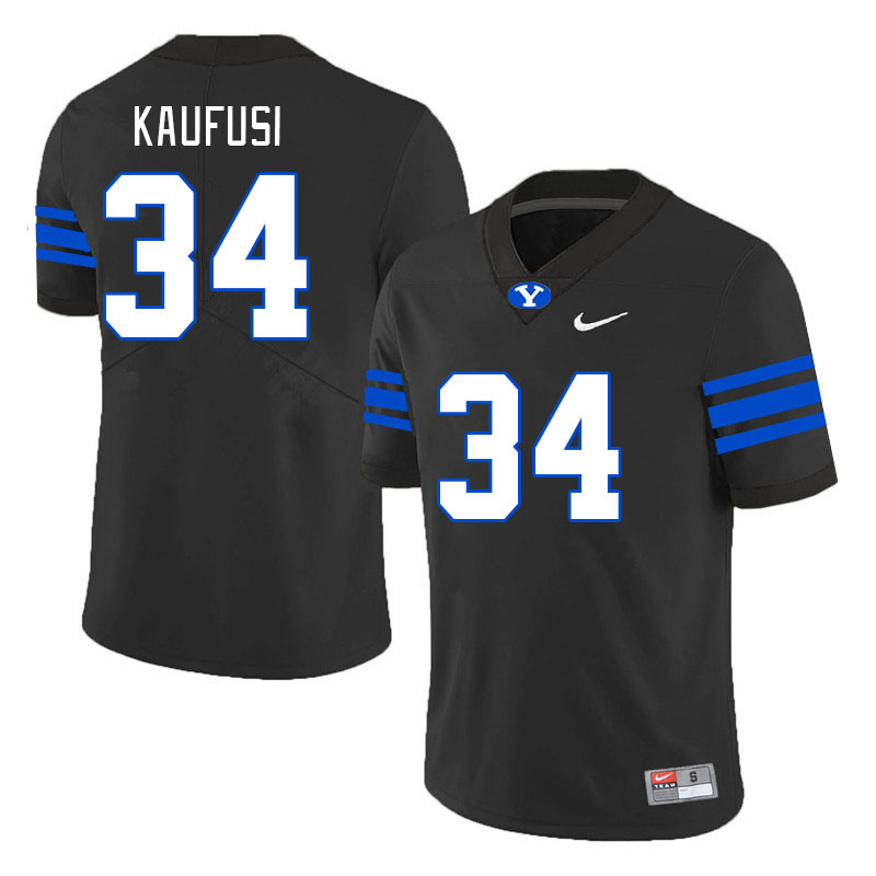 Men #34 Maika Kaufusi BYU Cougars College Football Jerseys Stitched-Black - Click Image to Close